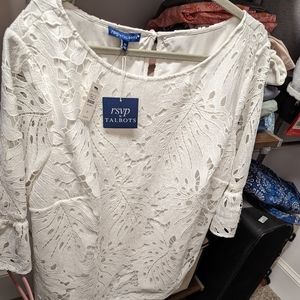 Talbot's white lace blouse with bell cuffs